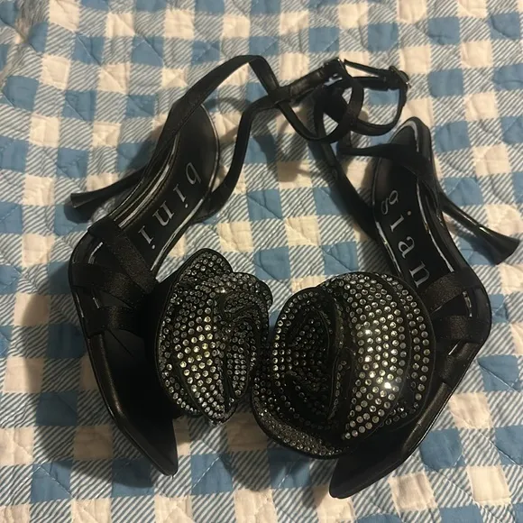 Gianni BiniIman Rhinestone Rose Square Toe Dress Sandals black