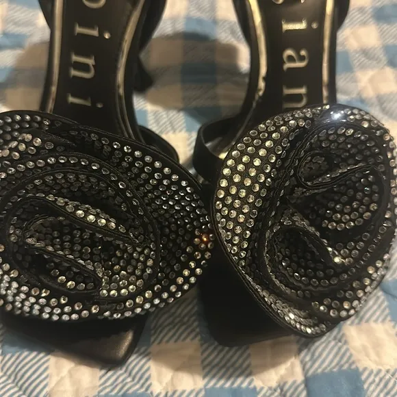 Gianni BiniIman Rhinestone Rose Square Toe Dress Sandals black