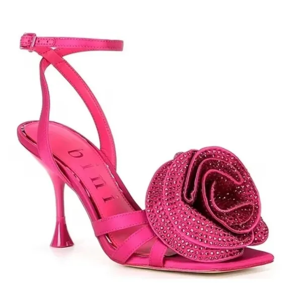 Gianni BiniIman Rhinestone Rose Square Toe Dress Sandals black
