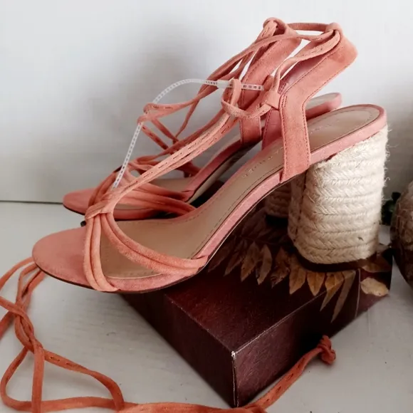 Gibson &amp; Latimer &quot;Tasha&quot; Suede Lace-up Sandals - Coral