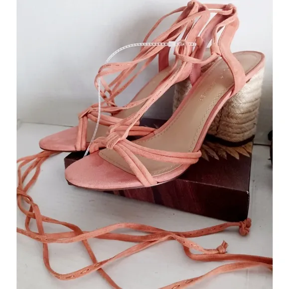 Gibson &amp; Latimer &quot;Tasha&quot; Suede Lace-up Sandals - Coral