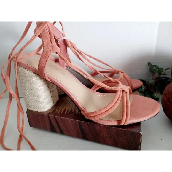Gibson &amp; Latimer &quot;Tasha&quot; Suede Lace-up Sandals - Coral