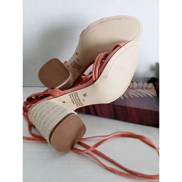 Gibson &amp; Latimer &quot;Tasha&quot; Suede Lace-up Sandals - Coral