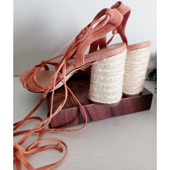 Gibson &amp; Latimer &quot;Tasha&quot; Suede Lace-up Sandals - Coral