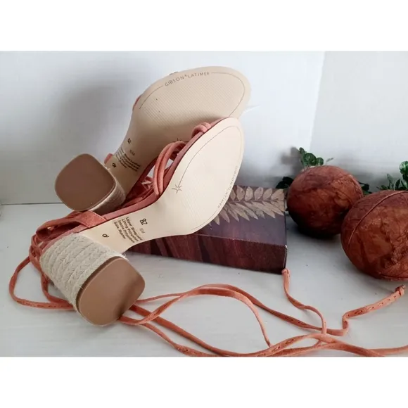 Gibson &amp; Latimer &quot;Tasha&quot; Suede Lace-up Sandals - Coral