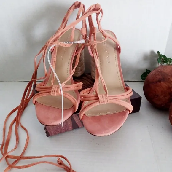 Gibson &amp; Latimer &quot;Tasha&quot; Suede Lace-up Sandals - Coral