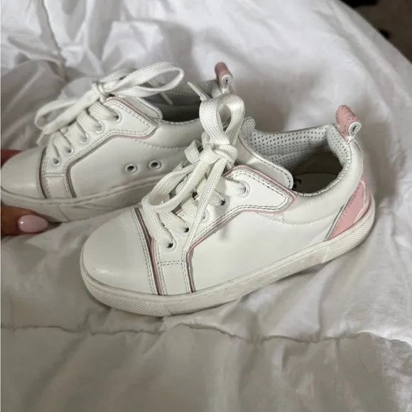 Girls Christian Louboutin White and Pink Sneakers Sleek Design