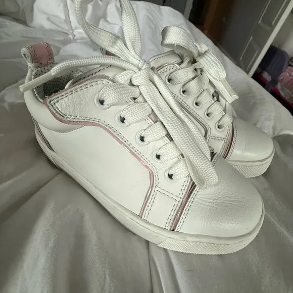 Girls Christian Louboutin White and Pink Sneakers Sleek Design