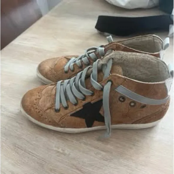 Golden Goose Brown and Green Sneakers with Suede Upper