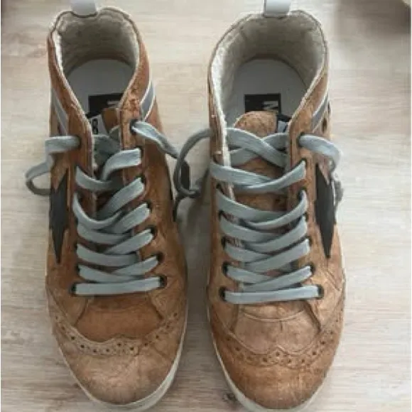 Golden Goose Brown and Green Sneakers with Suede Upper