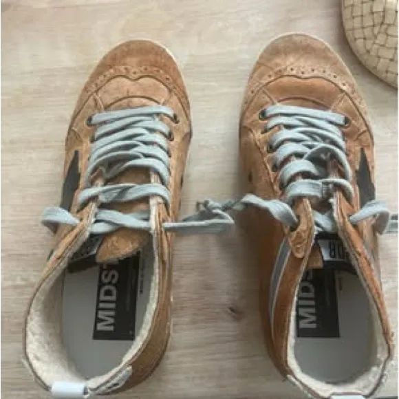 Golden Goose Brown and Green Sneakers with Suede Upper