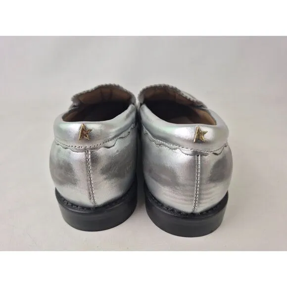 Golden Goose Women's Metallic Silver Jerry Leather Loafers Size 38