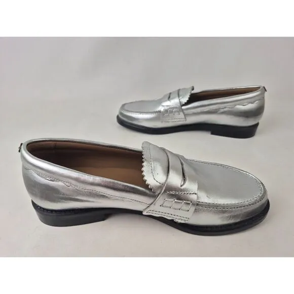 Golden Goose Women's Metallic Silver Jerry Leather Loafers Size 38