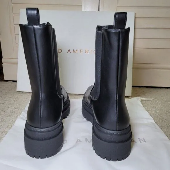 Good American Pull On‎ Combat Boots Chelsea Lug Sole Bootie - Black, Size 9