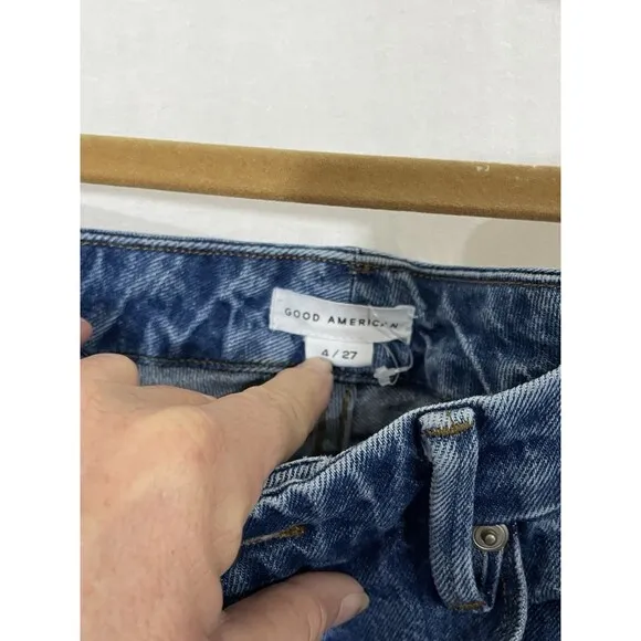Good American Womens Good Classic High Rise Jeans Raw Hem Size 4 Waist 27