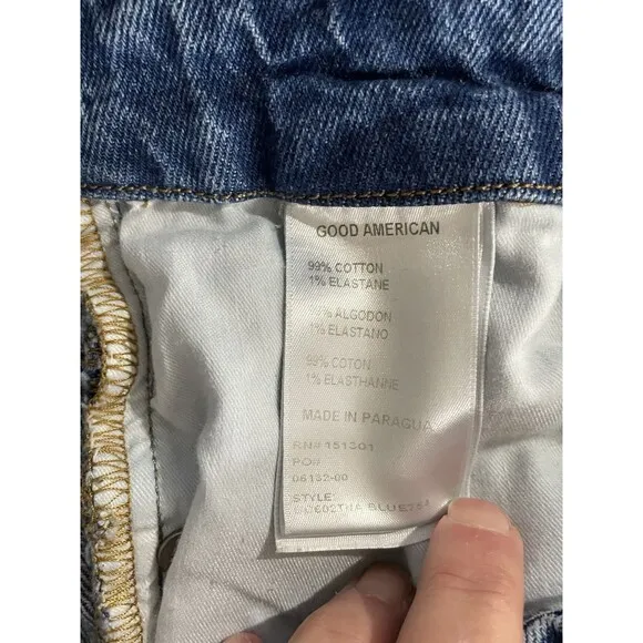 Good American Womens Good Classic High Rise Jeans Raw Hem Size 4 Waist 27
