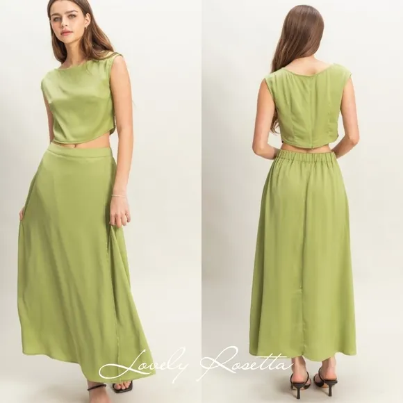 Green Two-Piece Maxi Skirt and Top Set