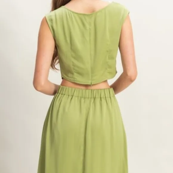 Green Two-Piece Maxi Skirt and Top Set