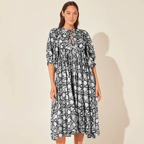 GUADALUPE TUCKERNUCK 100% Cotton Black and White Floral Women's Dress Size L
