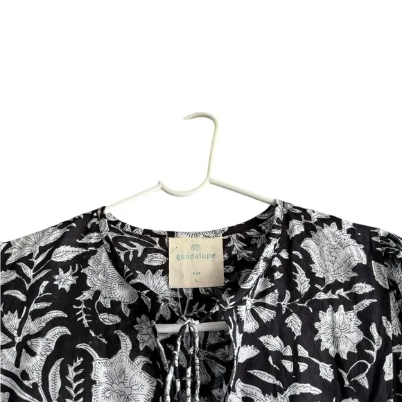 GUADALUPE TUCKERNUCK 100% Cotton Black and White Floral Women's Dress Size L