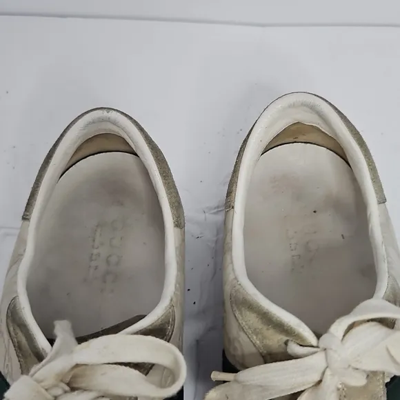 Gucci Cream Suede And Leather Web Low Top Sneakers Size 7.5 US