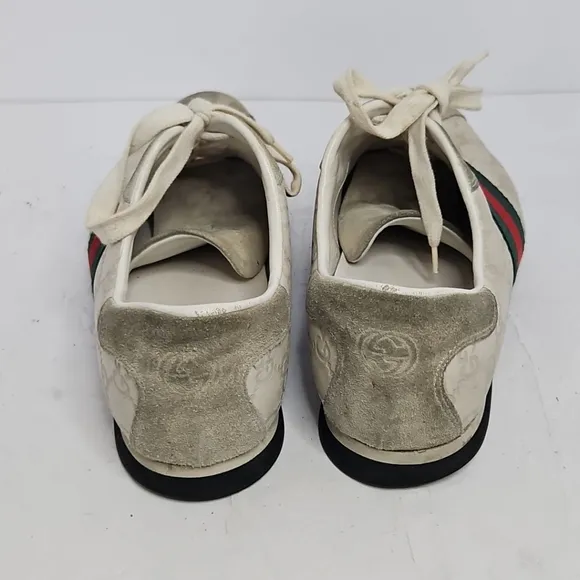 Gucci Cream Suede And Leather Web Low Top Sneakers Size 7.5 US