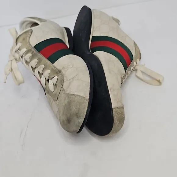 Gucci Cream Suede And Leather Web Low Top Sneakers Size 7.5 US
