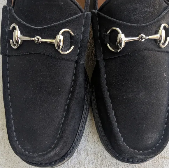 Gucci Horsebit Loafers Black Suede Men 10 Rubber