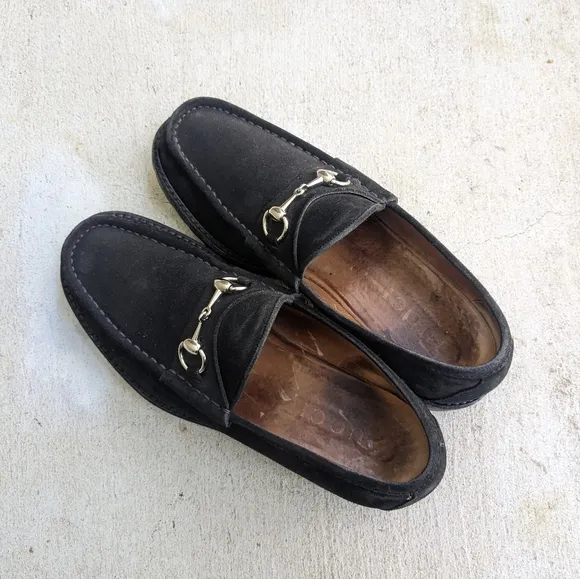 Gucci Horsebit Loafers Black Suede Men 10 Rubber