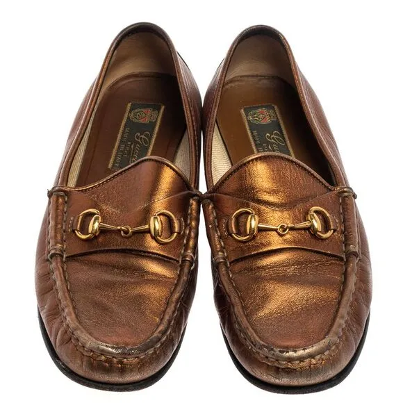 Gucci Metallic Gold Leather Horsebit  Loafers Size 36