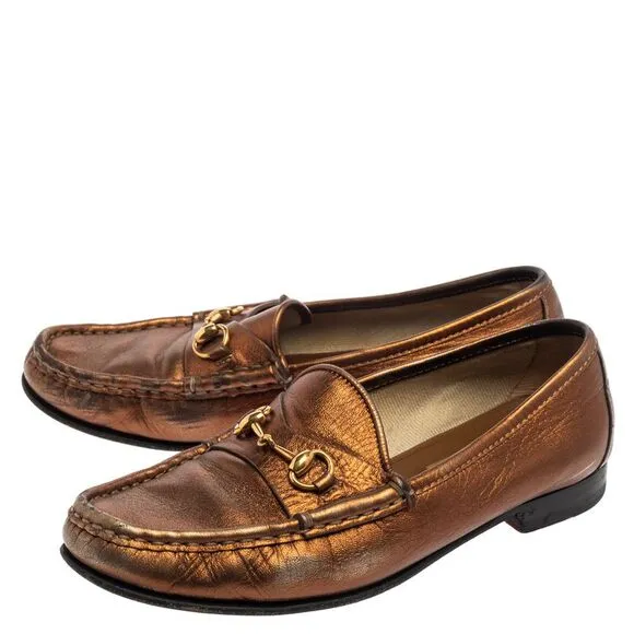 Gucci Metallic Gold Leather Horsebit  Loafers Size 36