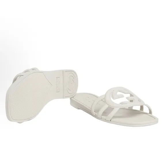 Gucci White Iconic GG Slide Sandals