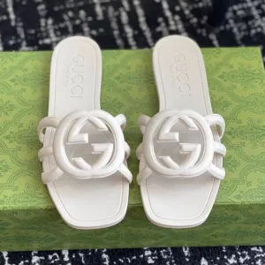 Gucci White Iconic GG Slide Sandals