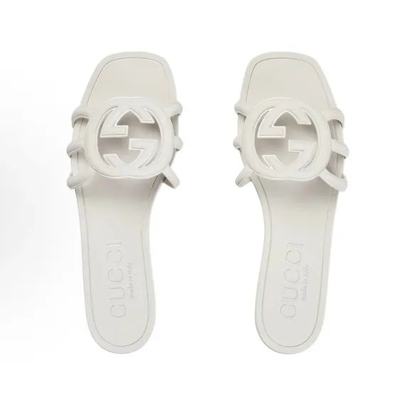 Gucci White Iconic GG Slide Sandals