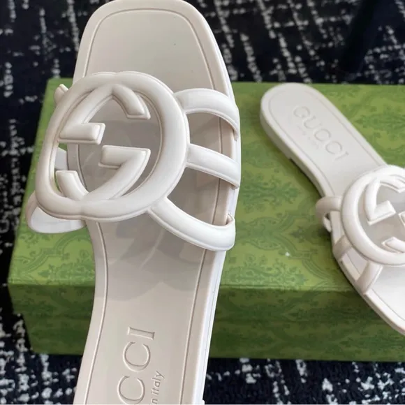 Gucci White Iconic GG Slide Sandals