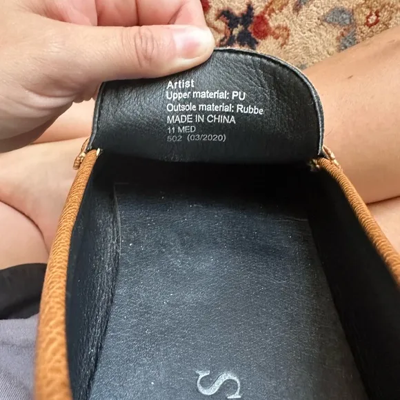 Guess Tan Leather Slip-On Loafers with Metal Accent