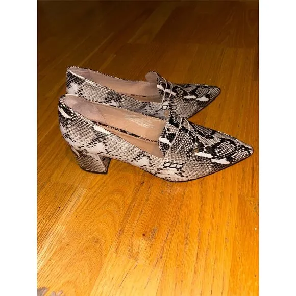 Halogen Women's Python Print Leather Heeled Loafers Size 7.5