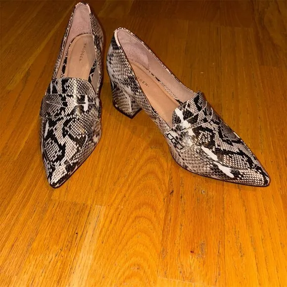 Halogen Women's Python Print Leather Heeled Loafers Size 7.5