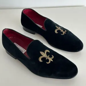 Hand Made Velvet Loafers Mens 44 Velour Leather Slippers Embroidery