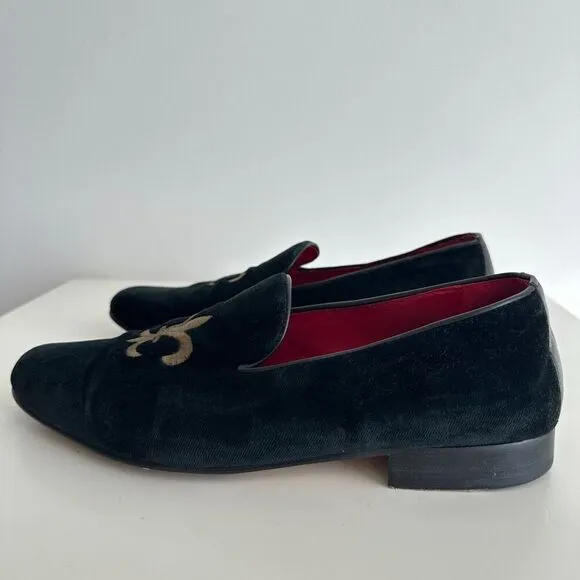 Hand Made Velvet Loafers Mens 44 Velour Leather Slippers Embroidery