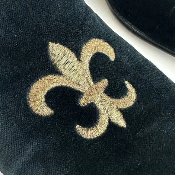 Hand Made Velvet Loafers Mens 44 Velour Leather Slippers Embroidery