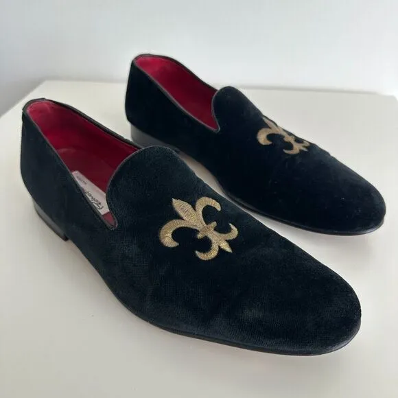 Hand Made Velvet Loafers Mens 44 Velour Leather Slippers Embroidery