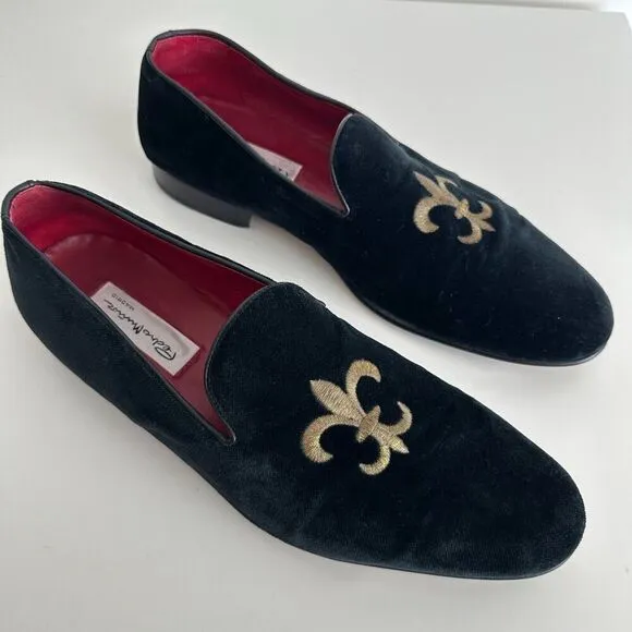 Hand Made Velvet Loafers Mens 44 Velour Leather Slippers Embroidery