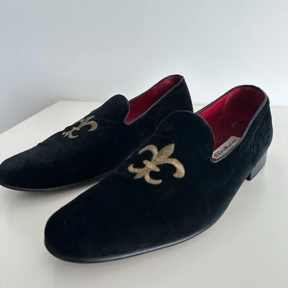 Hand Made Velvet Loafers Mens 44 Velour Leather Slippers Embroidery