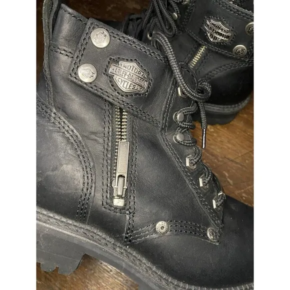 Harley Davidson Women’s Black Heeled Leather Riding Boots USED size 8