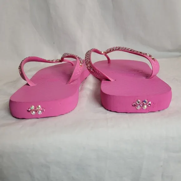Havaianas Women's Pink Rhinestone Embellished Slim Flip Flops Sandals Size 9