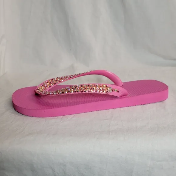 Havaianas Women's Pink Rhinestone Embellished Slim Flip Flops Sandals Size 9