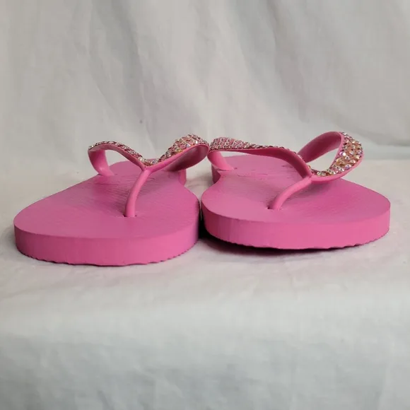 Havaianas Women's Pink Rhinestone Embellished Slim Flip Flops Sandals Size 9