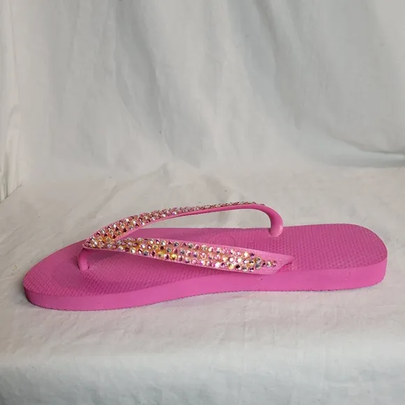 Havaianas Women's Pink Rhinestone Embellished Slim Flip Flops Sandals Size 9