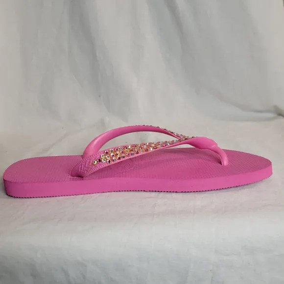 Havaianas Women's Pink Rhinestone Embellished Slim Flip Flops Sandals Size 9
